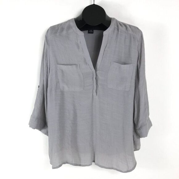 Torrid Split Neck Popover Blouse Women's Plus 1/1X Gray Crinkle Rayon Casual - Picture 1 of 11